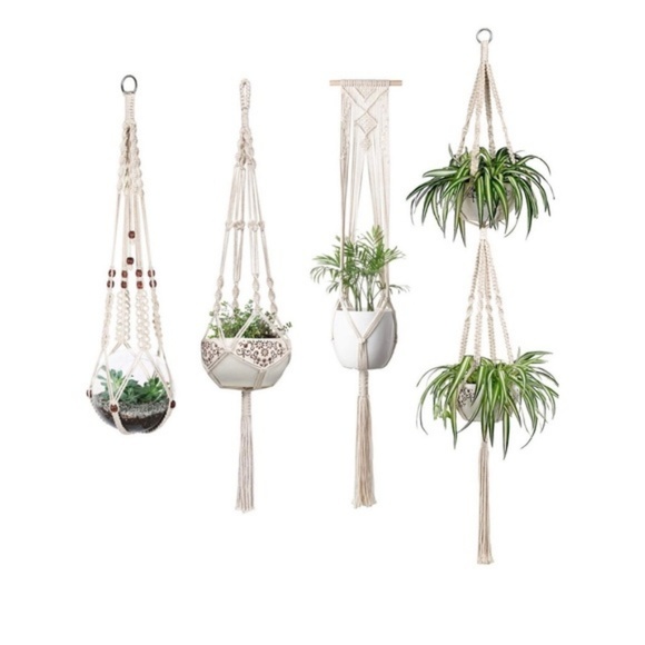 Set of 4 Handmade Bohemian Macrame Plant Hangers - Picture 3 of 4